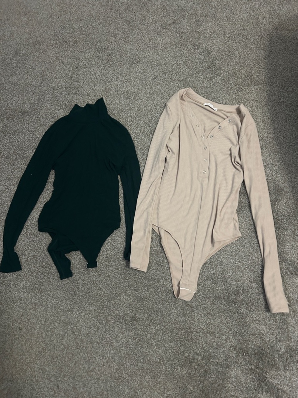 Ribbed Long-Sleeve Bodysuit in Beige